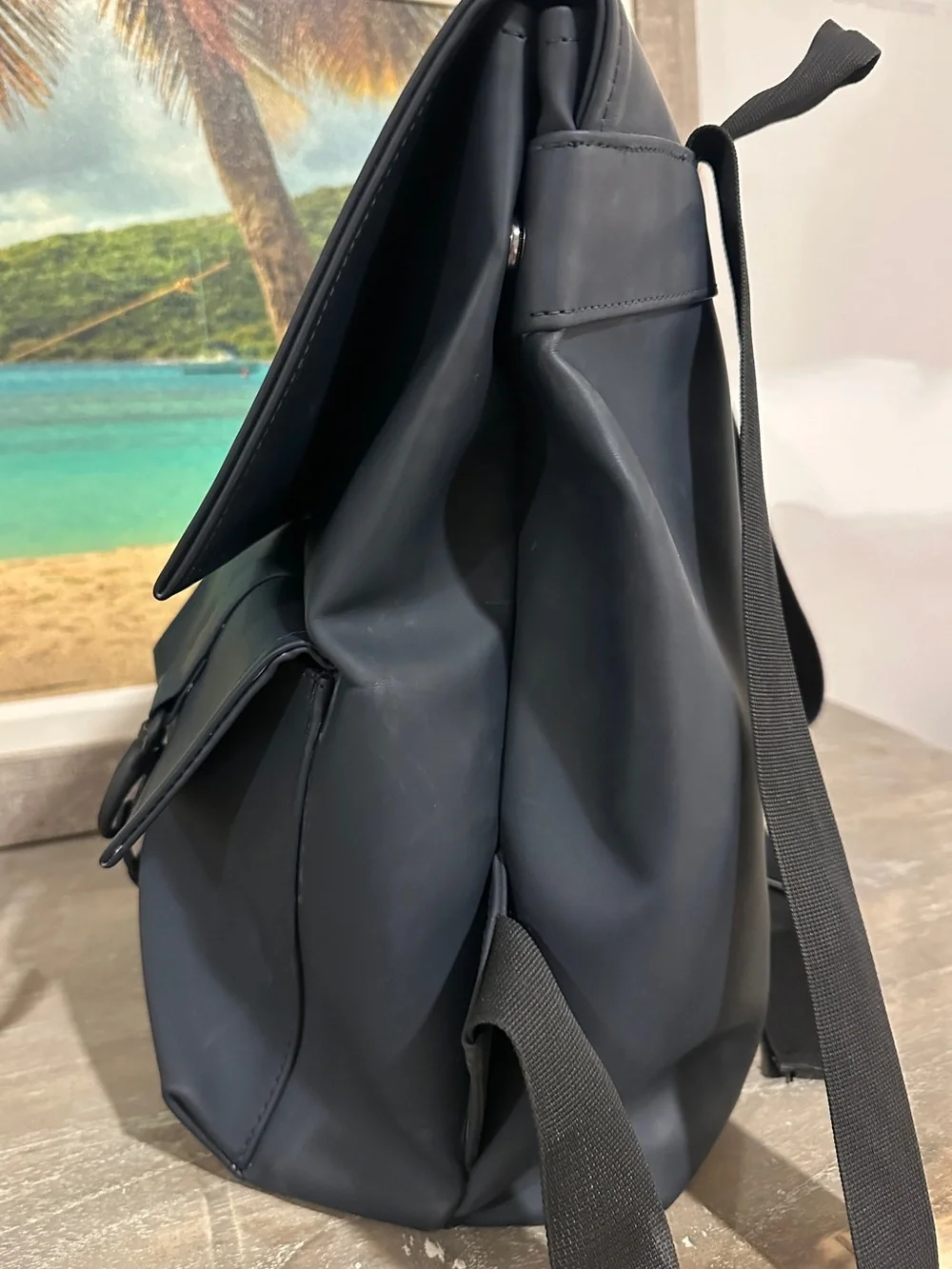 Rains Navy Roll-Top Backpack with Front Flap Pockets